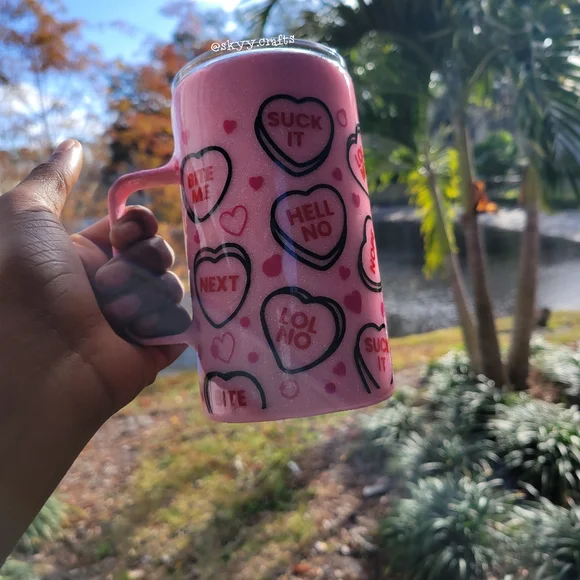 Handmade glitter valentine's day 15oz mug conversation hearts tumbler cup coffee - Picture 2 of 4